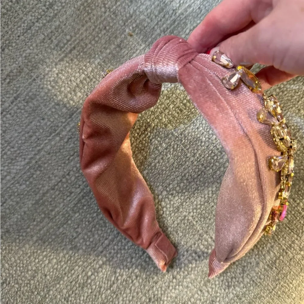 Pink Velvet Headband with Crystal Embellishments